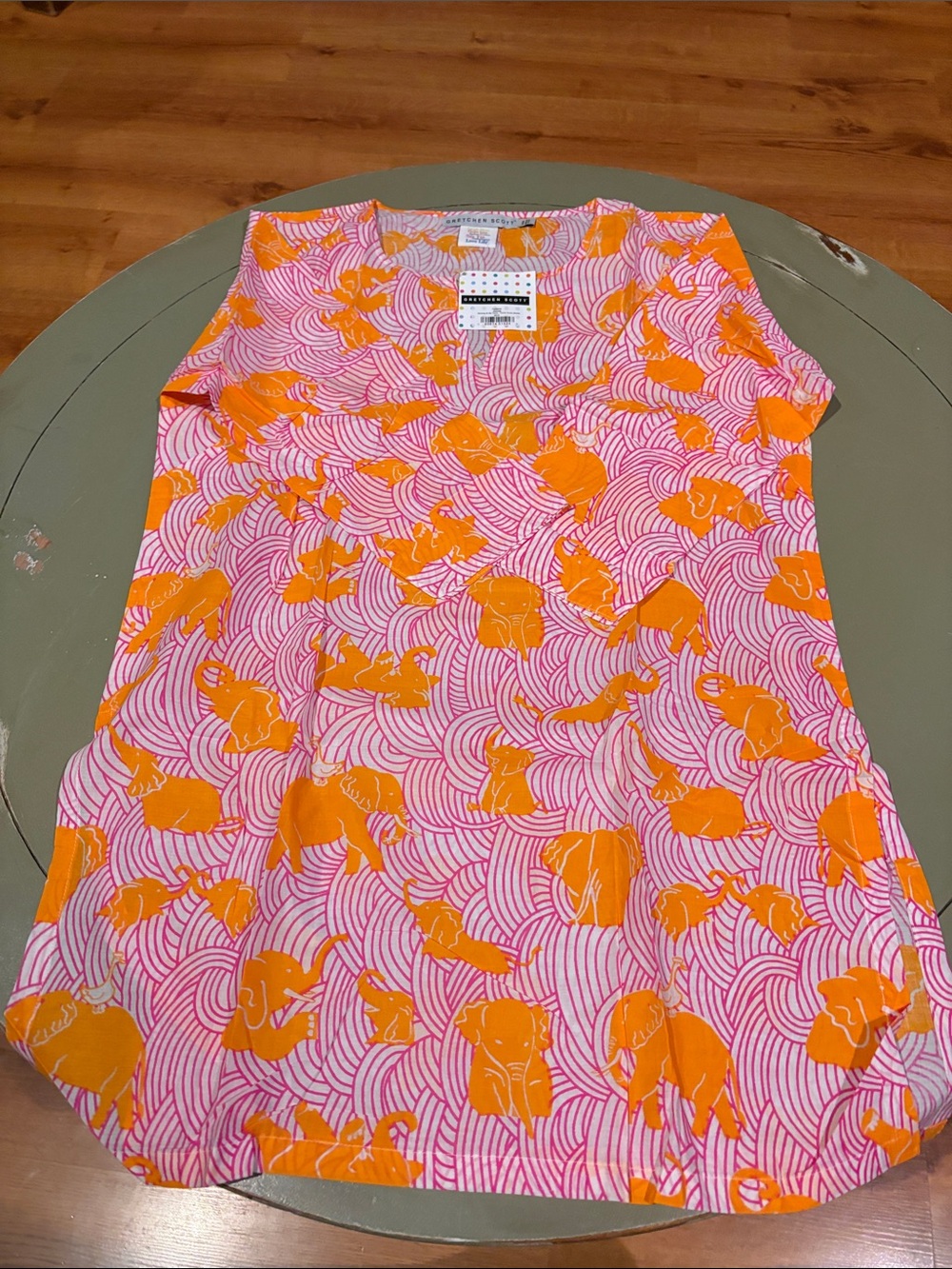 Gretchen Scott Designs Pink and Orange Elephant Print Kids Dress